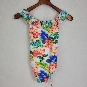 Kalawalk Womens Swimsuit Size 12 Multicolor Floral One Piece Low Back Ruffled